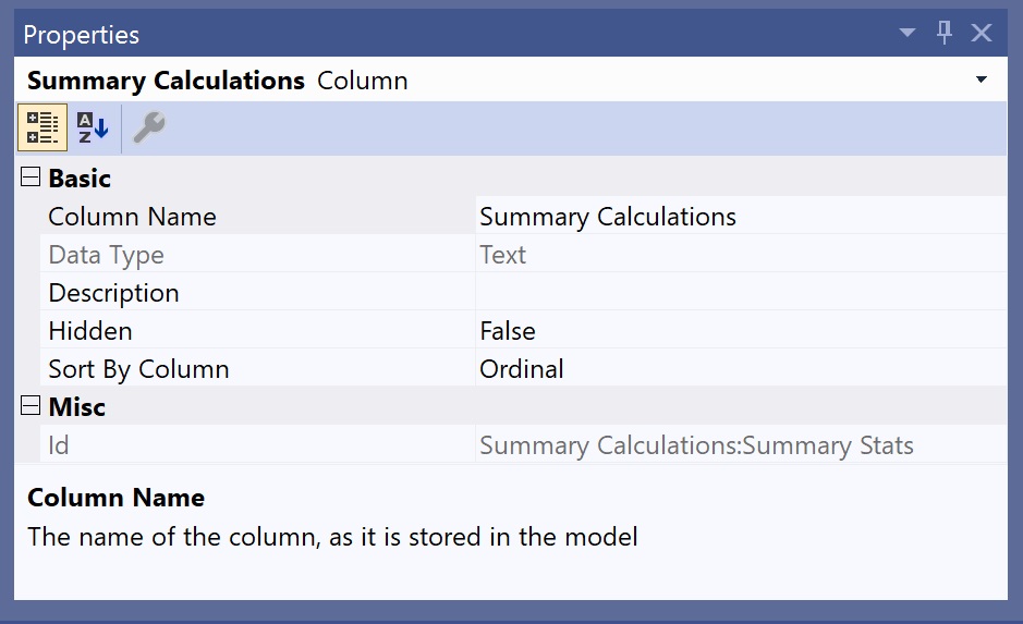 summary calculations column properties